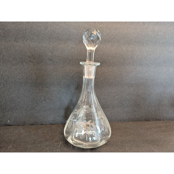 Vintage Princess House Glass Decanter With Etched Floral Design Faceted Stopper - Picture 1 of 6